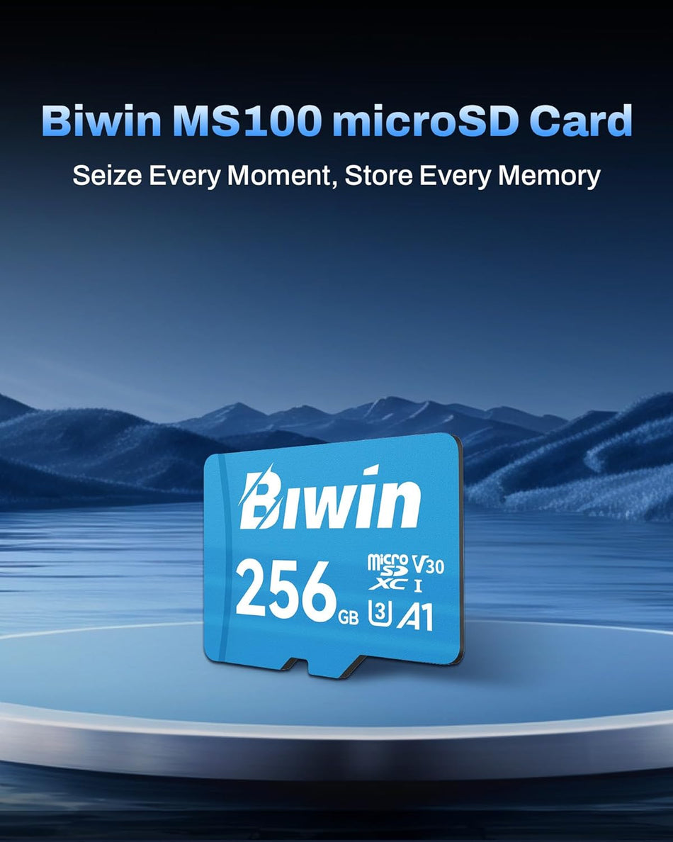 Biwin MS100 Micro SDXC Card 256GB, MicroSD UHS-I Memory Card, A1, V30, U3 Class 10, Up to 100 MB/s Read Speeds for Smartphones, Tablets, Home Security Camera and Dash Cams