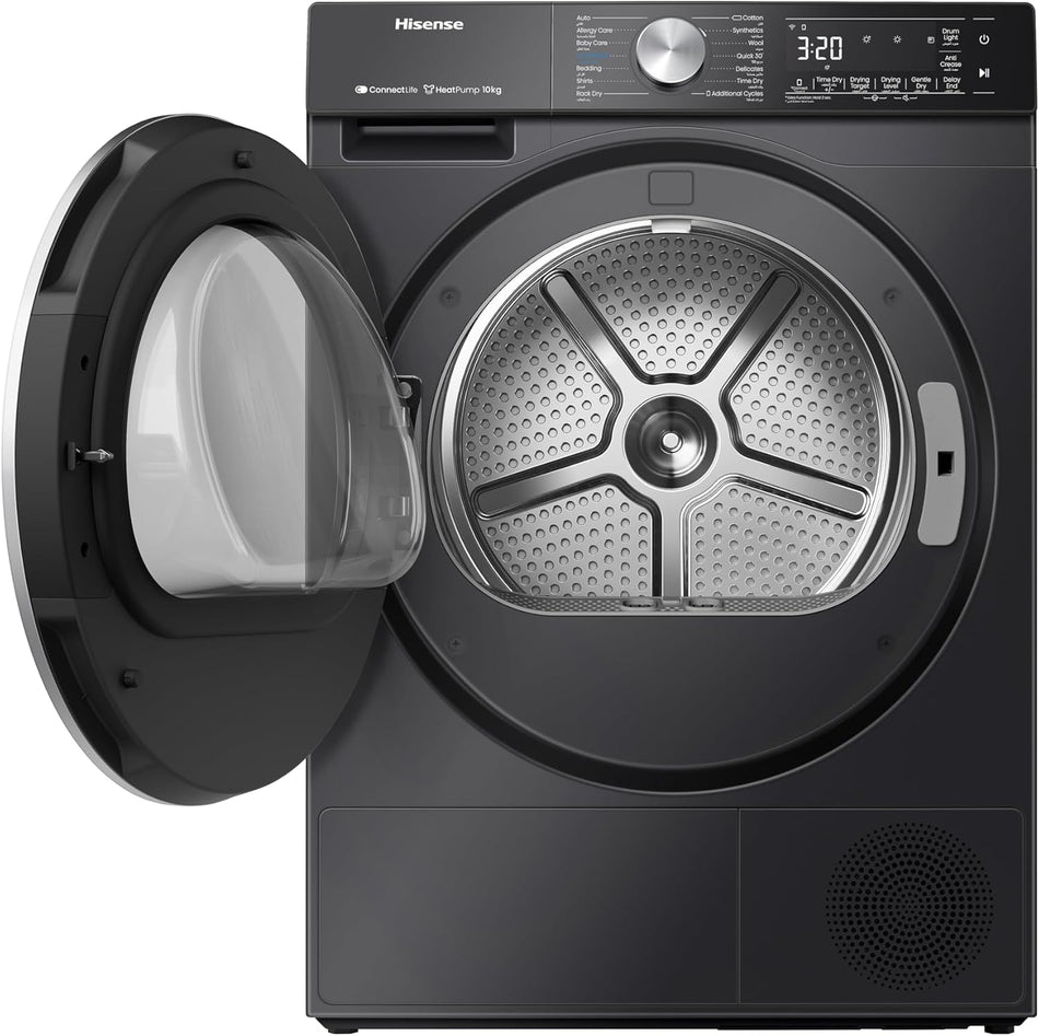 Hisense DH5S102BB 5S Series 10 Kg Heat Pump Dryer with Inverter Motor, Smart WiFi, AI Super Dry Technology, Smart Energy Monitoring, 17 Programs, Charcoal Black
