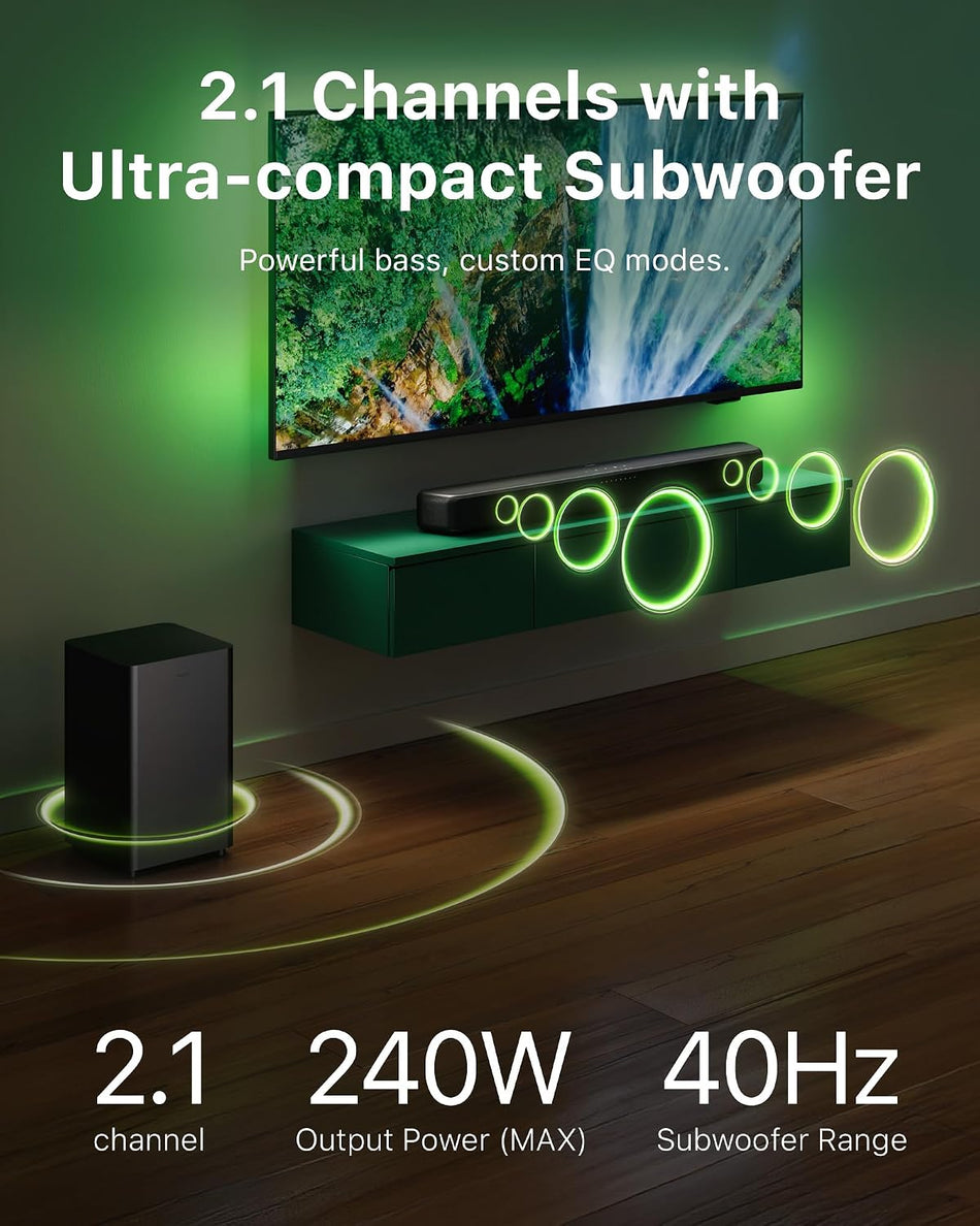Philips TAB5309/10 Soundbar 2.1 with Wireless Subwoofer - Immersive 240W Max Power, Deep Bass, Bluetooth 5.4, Four EQ Modes, HDMI ARC & USB Connectivity
