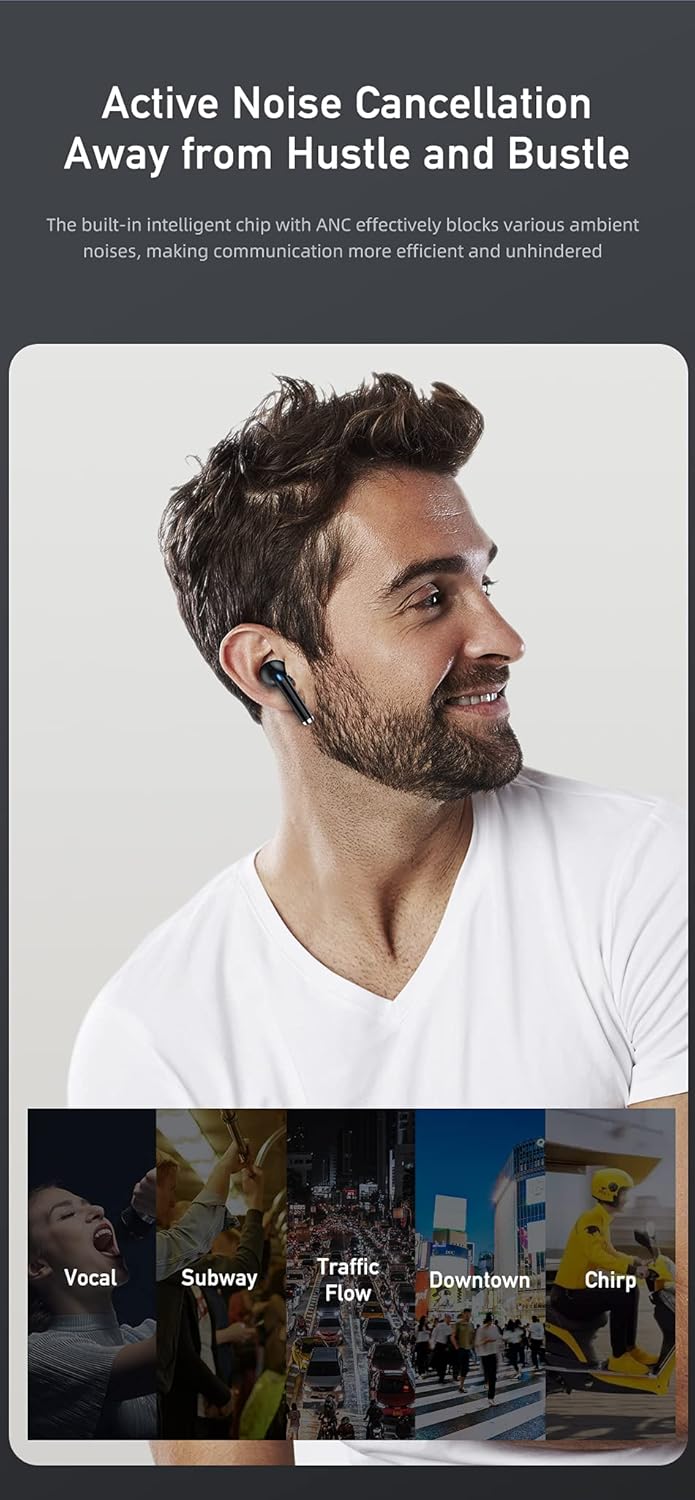 AWEI TA8 True Wireless ANC Earbuds | Active Noise Cancellation | Bluetooth 5.1 | Intelligent LED Power Display | Deep Bass Surround Stereo - Black