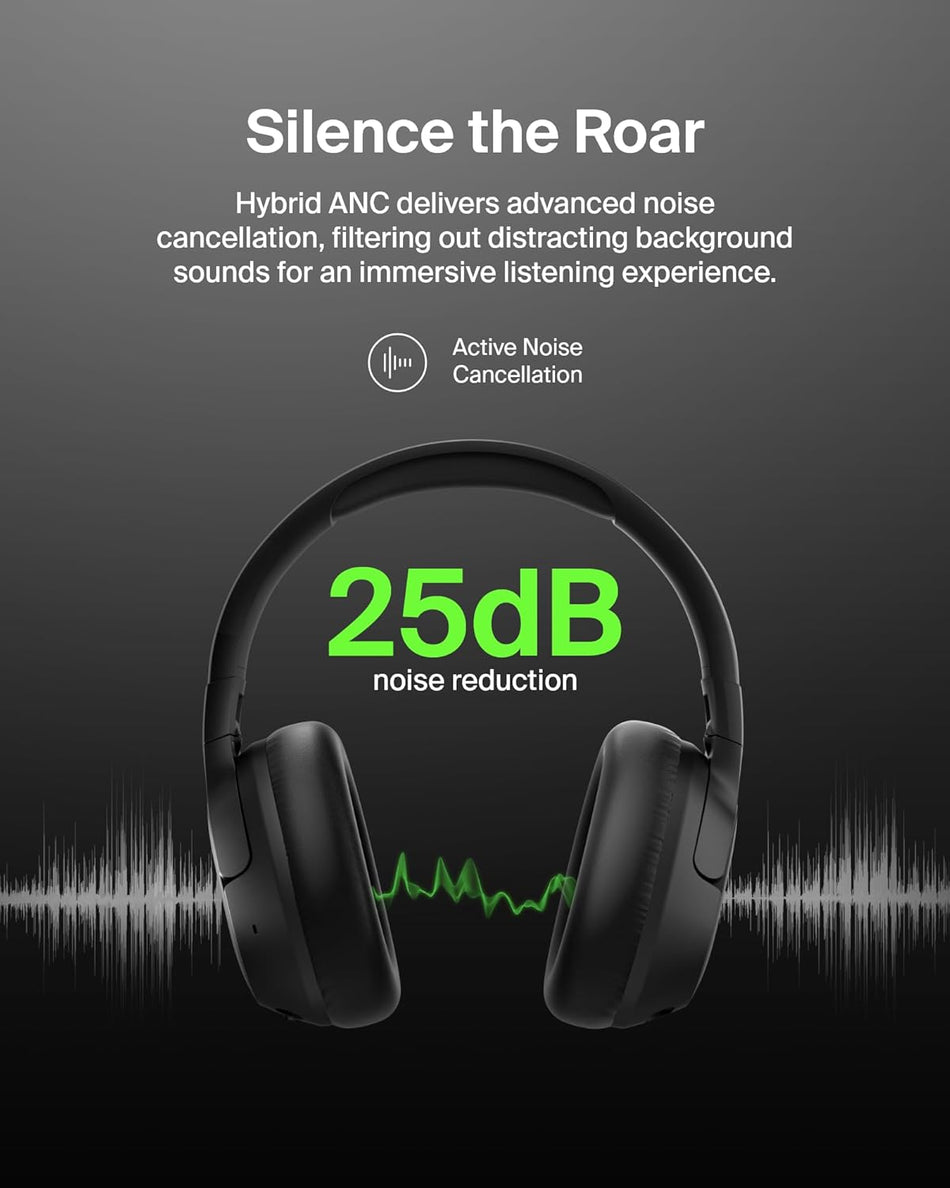 Belkin SoundForm Isolate Bluetooth Over-Ear Hybrid Active Noise Cancelling Headphones - Wireless w/ 60H Playtime, Fast Charging & CloudCushion Ear Cups for Travel, Home, or Office, Black