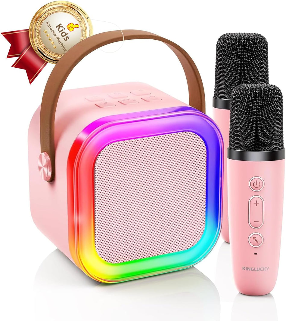 KingLucky K12 Mini High end Wireless Audio Karaoke with dual Microphone Birthday Gifts Ideas for 3-12 Year Old Girls, Christmas Party Gifts Kids' Personal Video Players Accessories with 2 Wireless Microphones