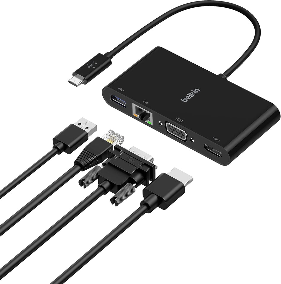 Belkin AVC005BTBK USB-C Multimedia Adapter with Ethernet, USB-A 3.0, VGA, and 4K HDMI ports