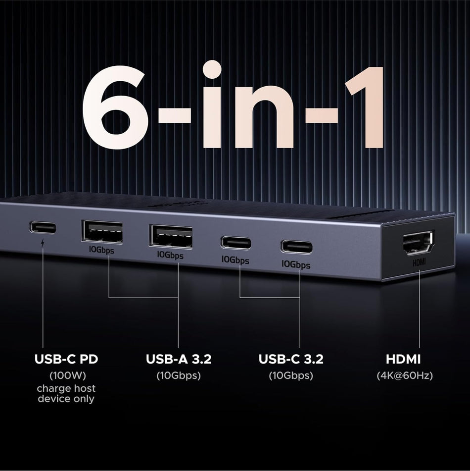 UGREEN Revodok Pro USB-C Hub 6 in 1 10Gbps 4K 60Hz HDMI, 100W Power Delivery P/N 45363, Model: (CM818)