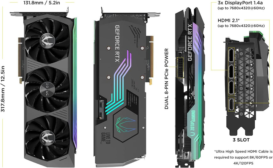 ZOTAC Gaming GeForce RTX™ 3080 Ti AMP Holo 12GB GDDR6X 384-bit 19 Gbps PCIE 4.0 Gaming Graphics Card, HoloBlack, IceStorm 2.0 Advanced Cooling, Spectra 2.0 RGB Lighting, ZT-A30810F-10P
