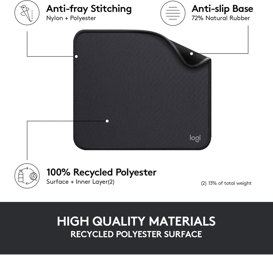 Logitech Mouse Pad - Studio Series, Computer Mouse Mat with Anti-Slip Rubber Base, Easy Gliding, Spill-Resistant Surface, Durable Materials, Portable, in a Fresh Modern Design Graphite