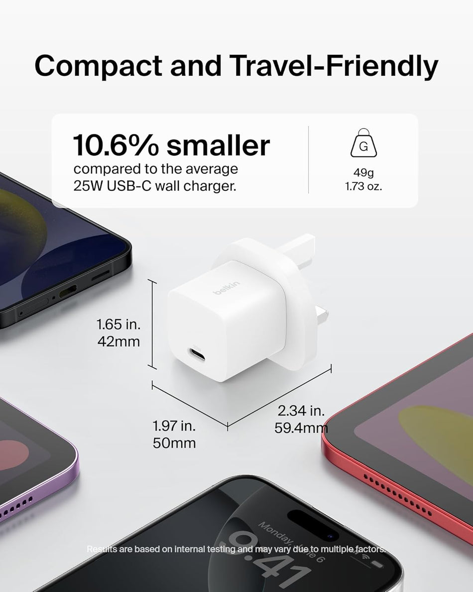 Belkin USB-C Plug 25W - USB-C Phone Charger PD 3.0 Fast Charging White