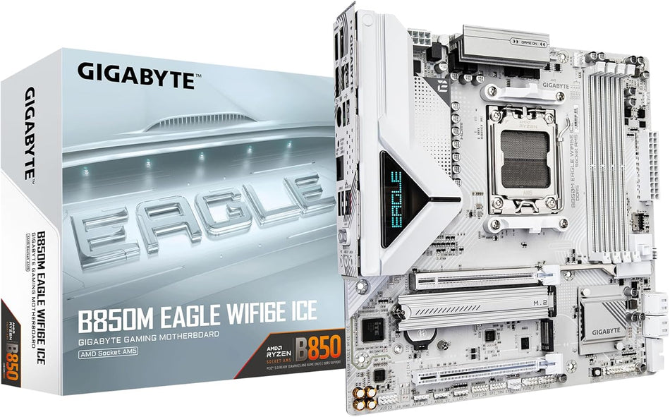 GIGABYTE B850M Eagle WIFI6E ICE AMD AM5 mATX Motherboard, Support AMD Ryzen 9000/8000/7000 Series, DDR5, 8+2+2 Power Phase, 2X M.2, PCIe 5.0, USB-C, WIFI6E, 2.5GbE LAN, EZ-Latch