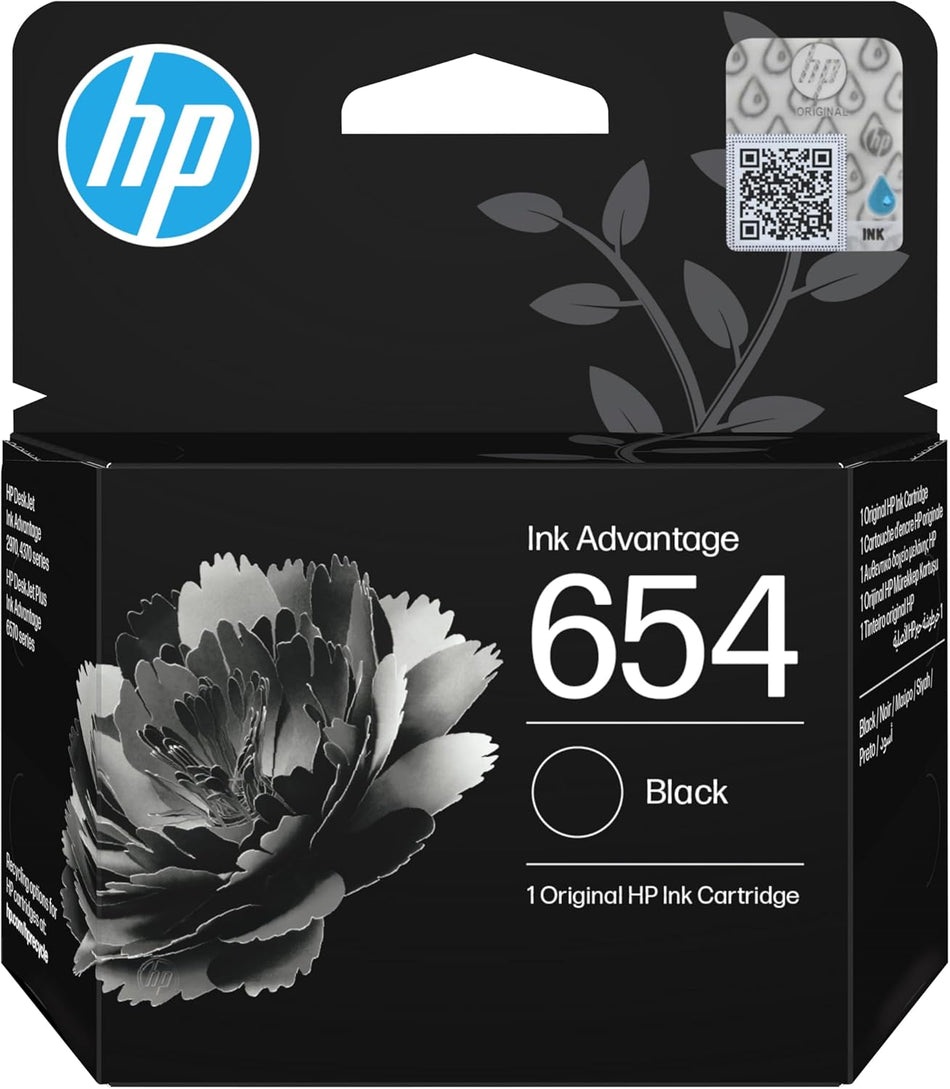 HP 654 Black & Tri-color Original Ink Advantage Cartridge | Genuine High-Yield Document Print Cartridge with Fade-Resistant Pigment Ink and Smart Level Tracking - Single Pack (7FP39UE/BHL)