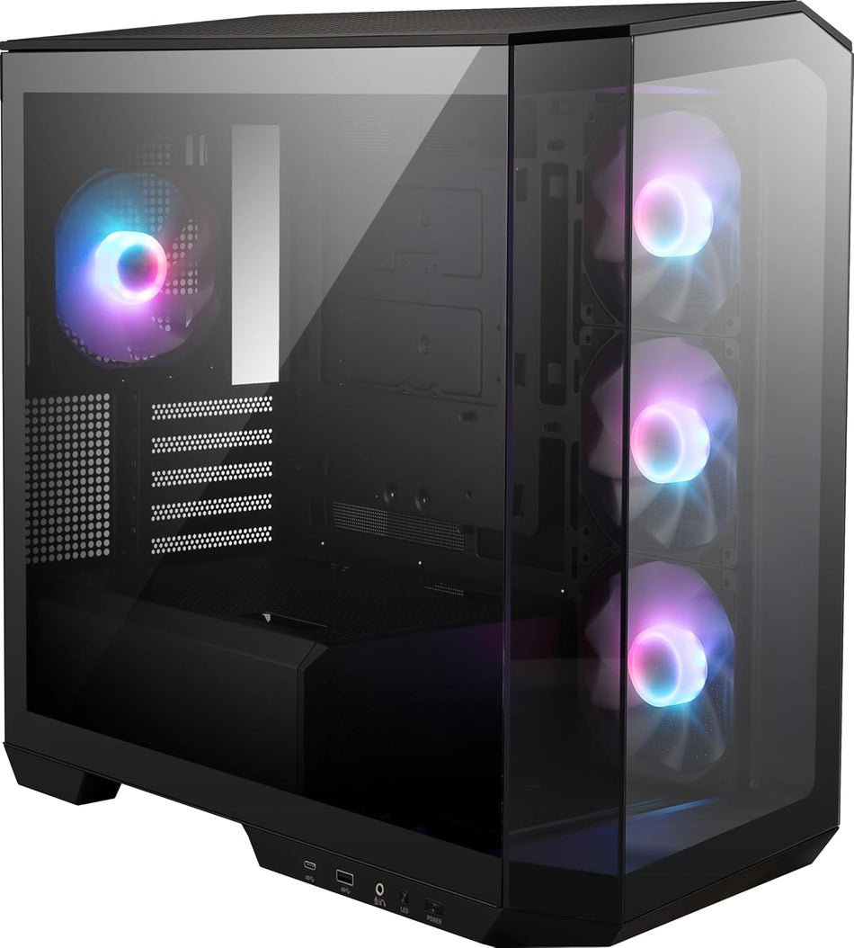 MSI MAG PANO M100R PZ Premium RGB Mid-Tower Chassis with Tempered Glass, Pre-installed 3 x ARGB Fan (Reverse-blade), Rear 1 x ARGB
