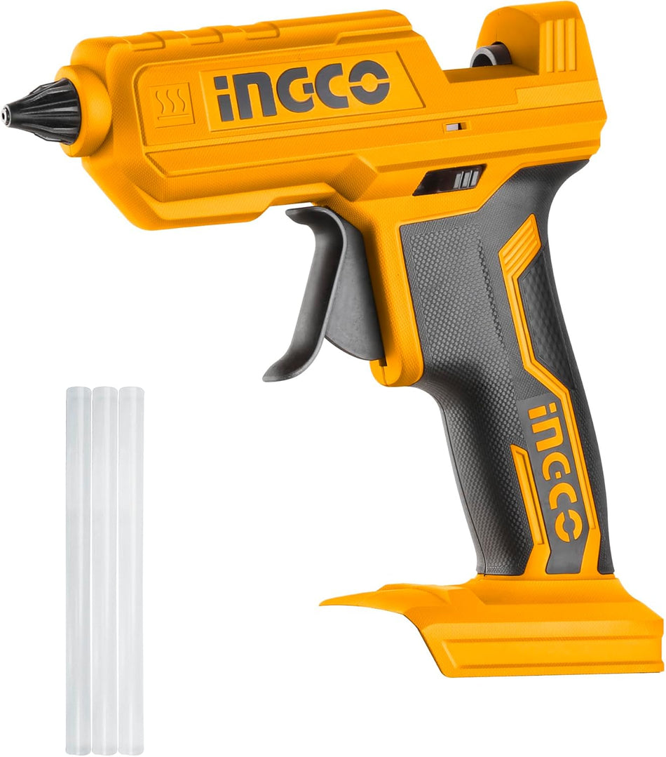 INGCO 20V Cordless Glue Gun (CGGLI2001) – Multi-Color Aesthetic, Fast-Heating Element, Ergonomic Trigger Design, Compatible with P20S Lithium-Ion System, Optimized for Precise Adhesive Application in Professional and DIY Projects.