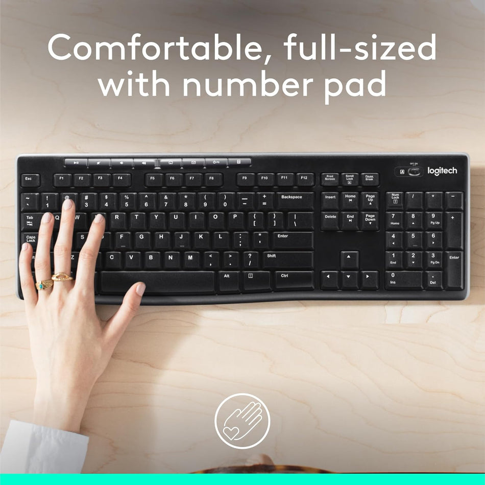 Logitech MK270 Wireless keyboard US INT'L -  for Windows, 2.4 GHz Wireless, Full-Size, Number Pad, 8 Multimedia Keys, 2-Year Battery Life, Compatible with PC, Laptop, Black
