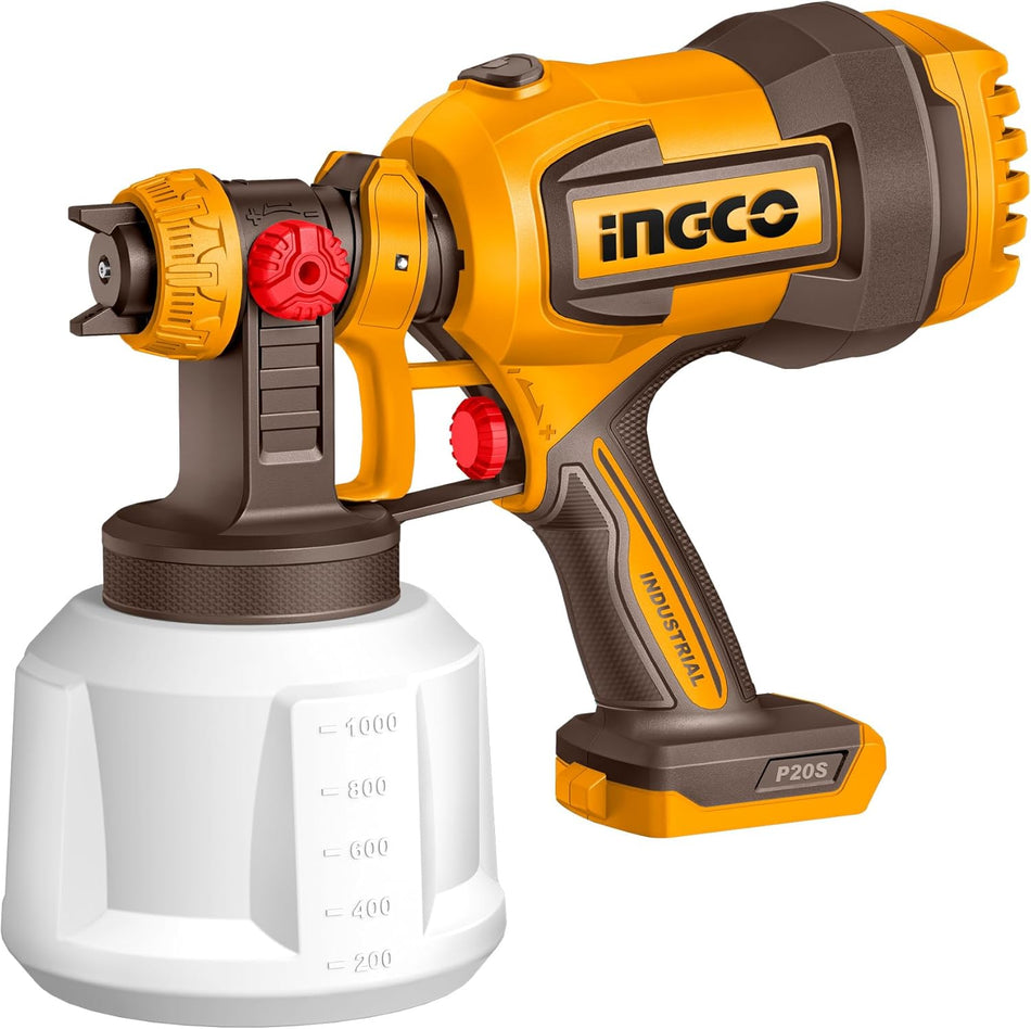 INGCO 20V Cordless Spray Gun (Body Only) 120Din-s, Cleaning & Blowing Joints, Electric Fence Paint Gun for Fencing and Decking (CSGLI2004)