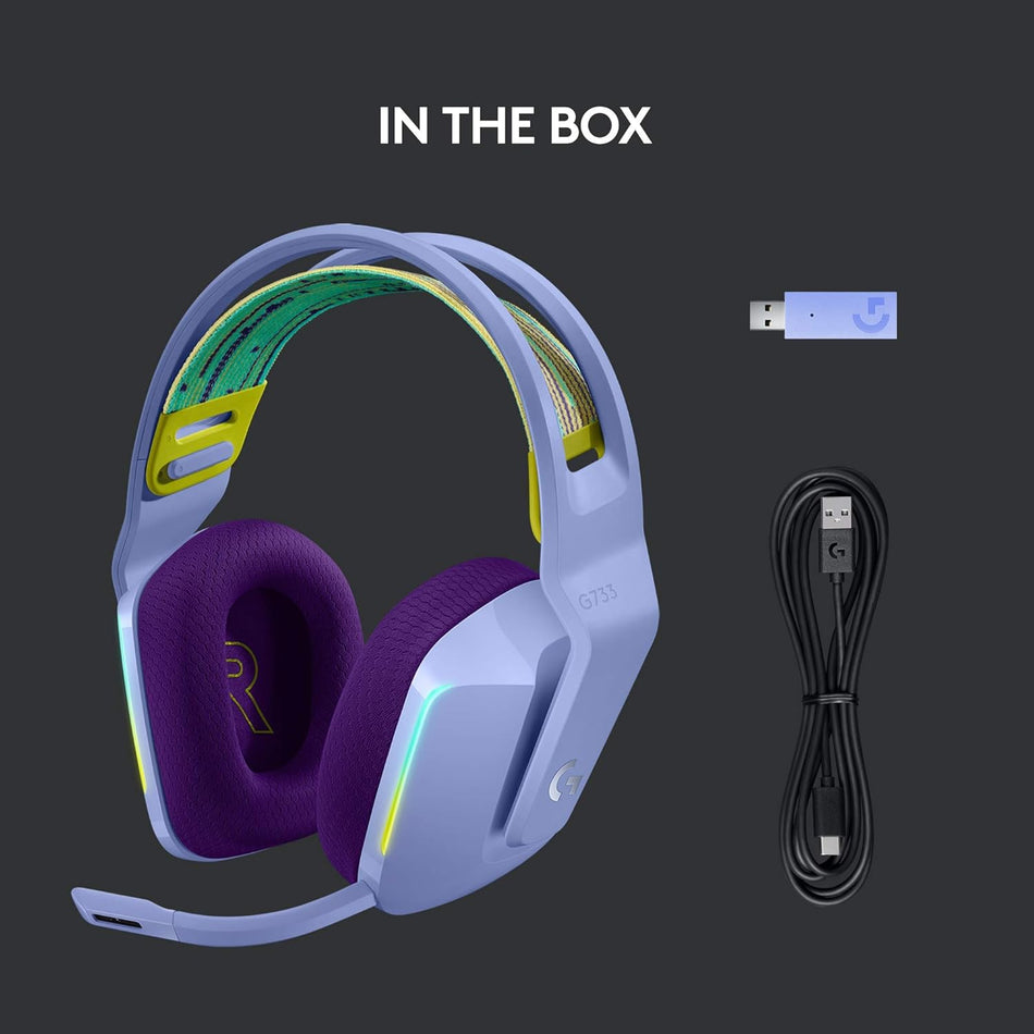 Headset Logitech G733 LIGHTSPEED Wireless Gaming Headset with suspension headband, LIGHTSYNC RGB, Blue VO!CE mic technology and PRO-G audio drivers - Lilac