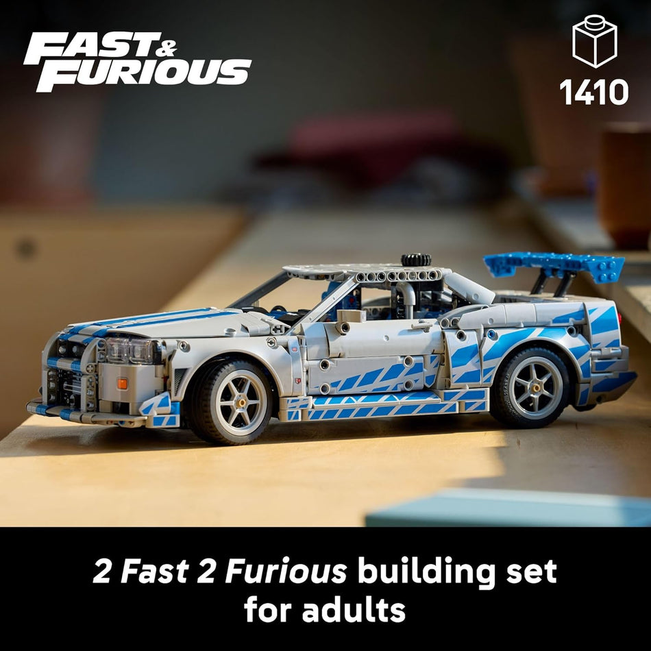 LEGO Technic 2 Fast 2 Furious Nissan Skyline GT-R (R34) Car - DIY Kit and Building Set for Adults - Collectible Model Street Racer with Drift Function - Gift for Car Enthusiasts and Movie Fans - 42210 (1,410 Pieces)
