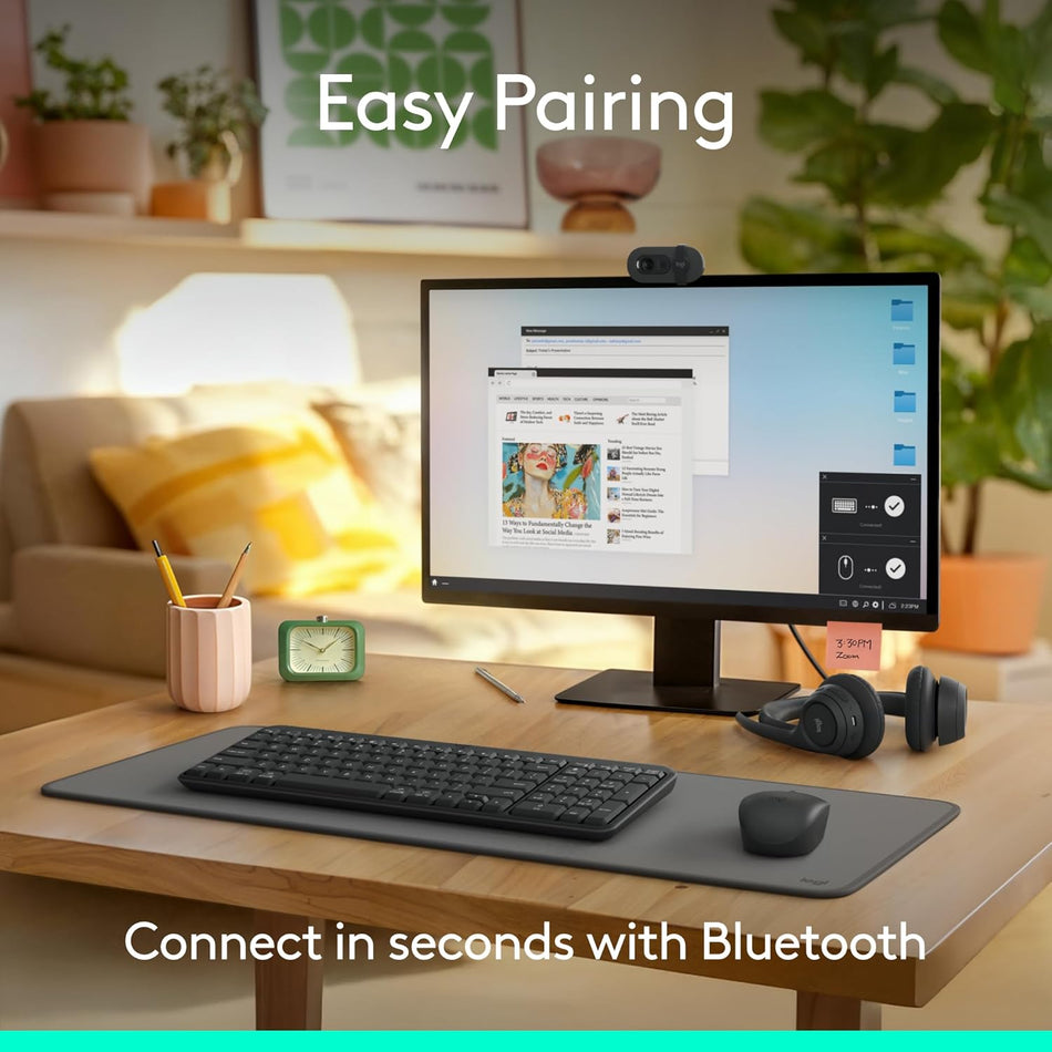 Logitech MK250 Bluetooth Wireless Mouse and Keyboard Combo: Fast & Easy Connectivity, Compact Wireless Keyboard, Ambidextrous Mouse, Durable Build - Windows/MacOS - Graphite