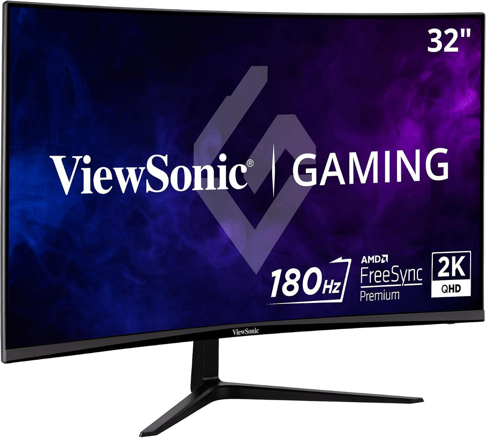 ViewSonic Omni VX3218C-2K 32" QHD 180Hz 1ms Curved Gaming Monitor (2560x1440, 1500R, FreeSync Premium, Eye Care, HDMI, DisplayPort, 3 Years Warranty) - Black