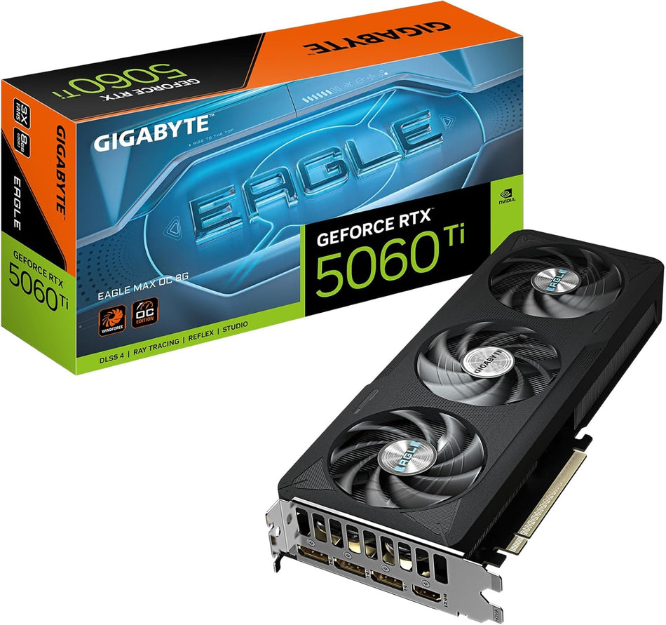 GIGABYTE GeForce RTX 5060 Ti Eagle MAX OC 8G Graphics Card, 8GB 128-bit GDDR7, PCIe 5.0, WINDFORCE Cooling System, GV-N506TEAGLEMAX OC-8GD Video Card