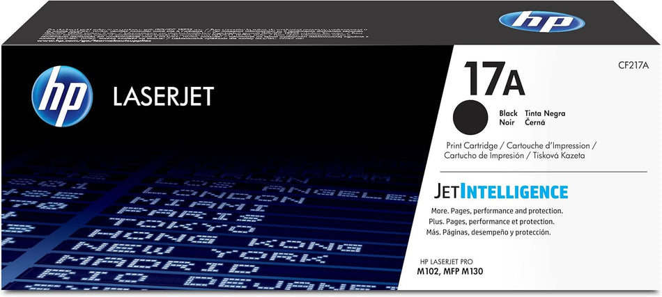 HP 17A Black Toner Cartridge | Works LaserJet Pro M102 Series, LaserJet Pro MFP M130 Series | CF217A | 1600 page yield with JetIntelligence for HP LaserJet Pro M102w, MFP M130fn and MFP M130fw