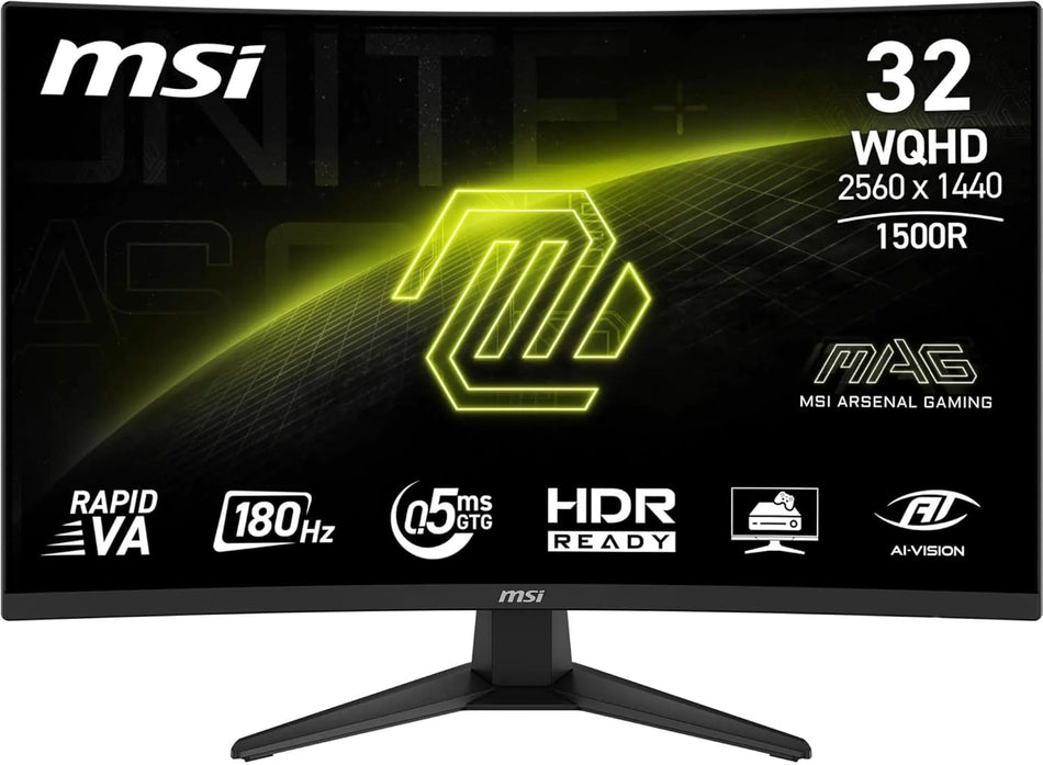 MSI MAG 321CQF E18, 31.5" WQHD Curved 1500R/Rapid VA/180Hz/1ms(MPRT)/0.5ms(GtG)/AdaptiveSync/HDR Ready/2x HDMI2.0b/DP1.4a