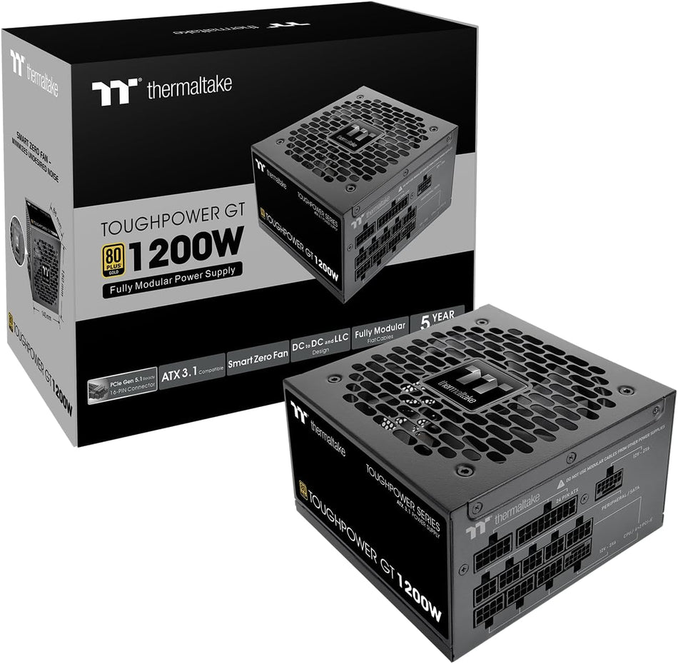 Thermaltake Toughpower GT 1200W ATX Native PCIe 5.1 Full Modular, Flat cables, Black