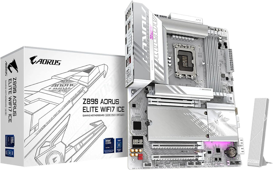 GIGABYTE Z890 AORUS Elite WIFI7 ICE Intel Core Ultra (Series 2) LGA 1851 Motherboard, ATX, DDR5, 3X M.2, PCIe 5.0, Thunderbolt 4, WIFI7, 2.5GbE LAN, EZ-Latch