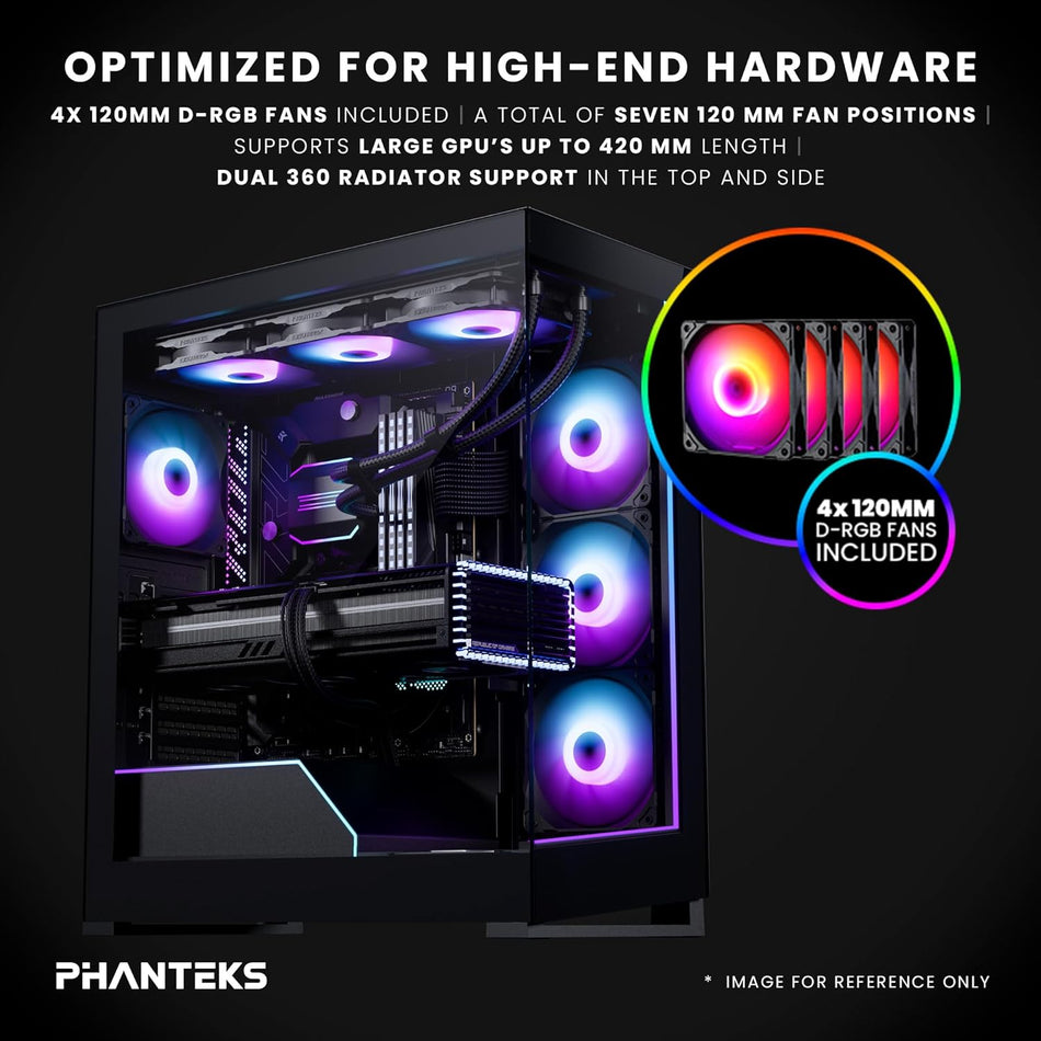 Phanteks NV5S Showcase Mid-Tower ATX PC Case, 4× M25-120 ARGB Fans, High-Airflow Gaming Chassis with Seamless Tempered Glass, Integrated ARGB Lighting, Type-C Gen2, Black