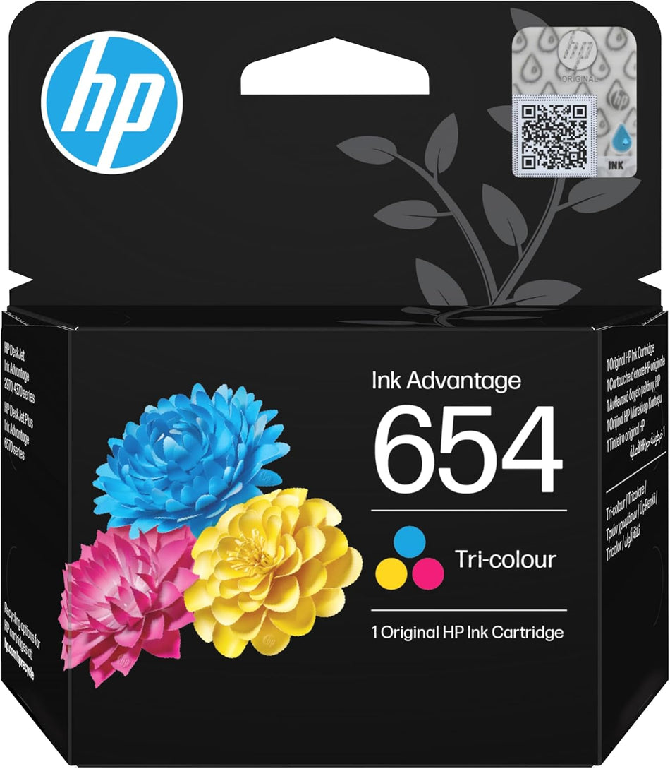 HP 654 Black & Tri-color Original Ink Advantage Cartridge | Genuine High-Yield Document Print Cartridge with Fade-Resistant Pigment Ink and Smart Level Tracking - Single Pack (7FP39UE/BHL)