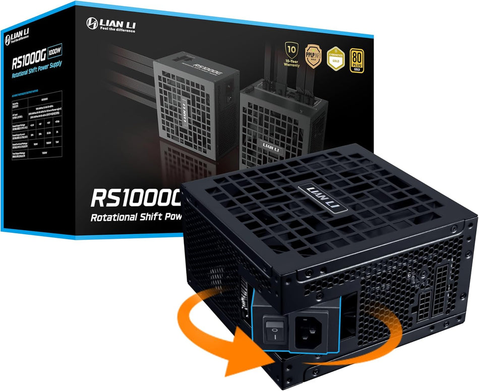 Lian-Li RS Gold 1000W Black Full Modular Power Supply (80 Plus Gold, ATX 3.1, PCIe 5.1, Rotatable AC Input, Dual-Sided 24-Pin, 10-Year Warranty)