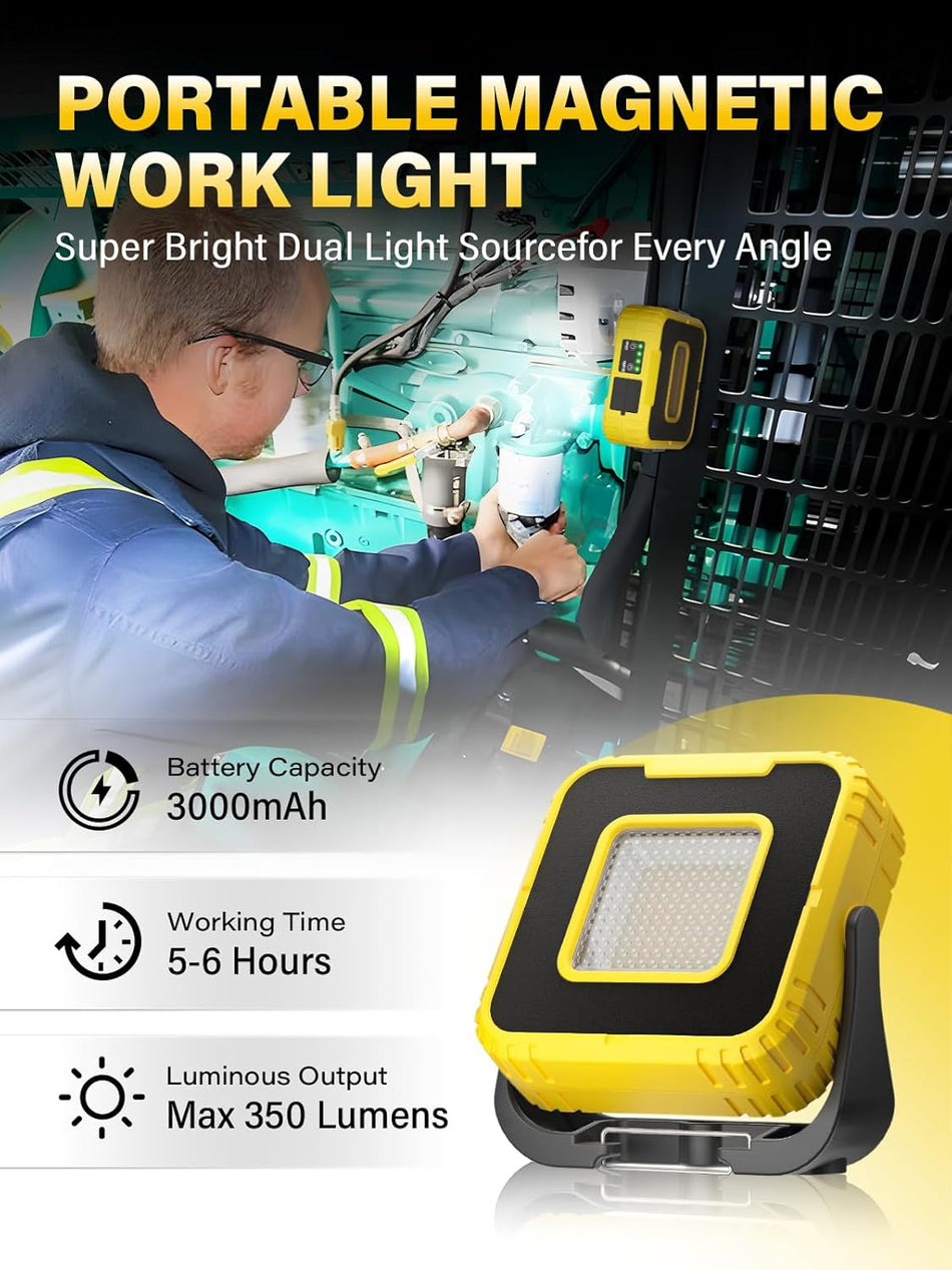 CopPA GZ-01 Flash Floodlight Work Tool kit Lights, Portable LED Work Light Spotlight 3000mAh Rechargeable Dual Light Source with SOS Light Dimmable Cordless Magnetic Worklight COB Floodlight for Camping Garage Repair Hiking