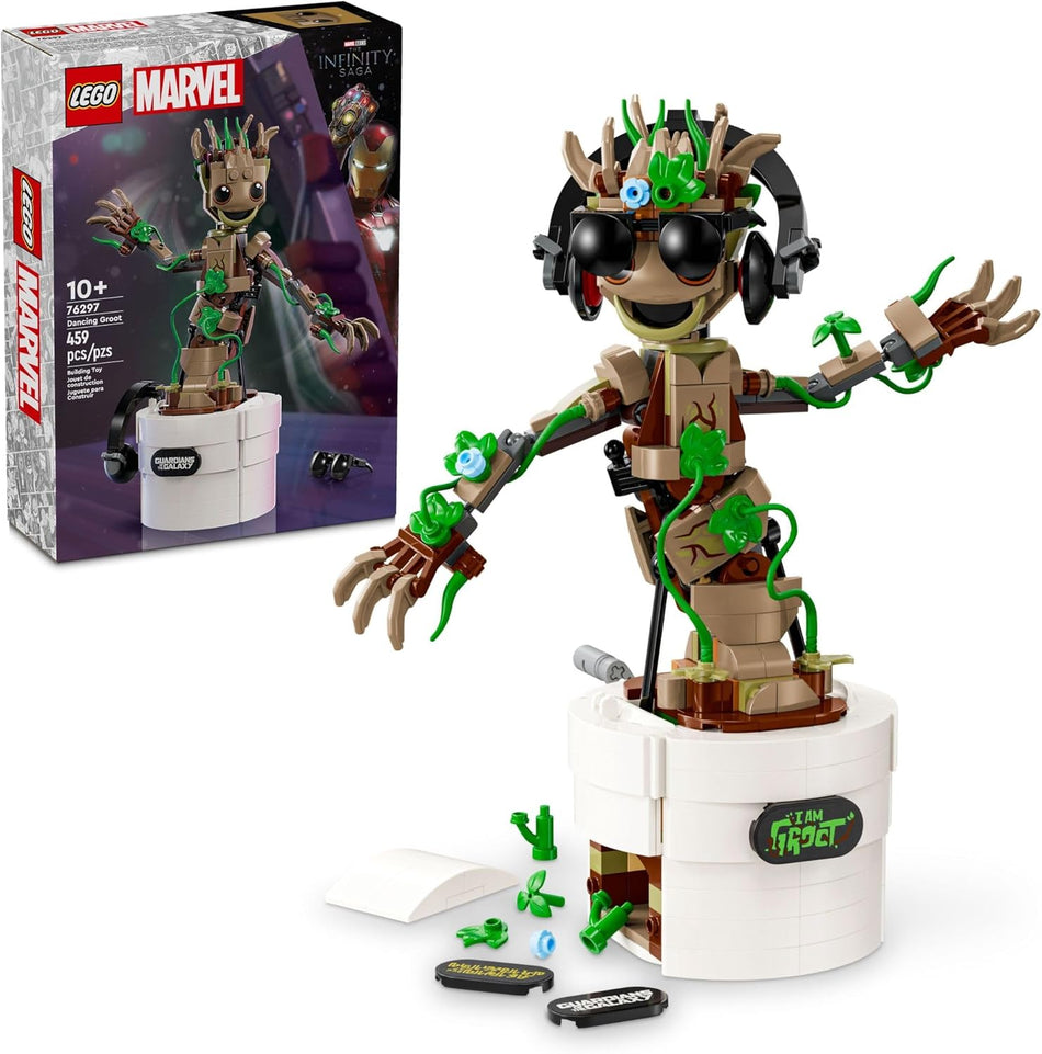 LEGO Marvel Dancing Groot, Guardians of the Galaxy Toy, Buildable Birthday Gift, Marvel Toy, Super Hero Hand-Operated Interactive Playset, Marvel Gift for Kids, Animated Groot Figure - 76297 (459 Pieces)