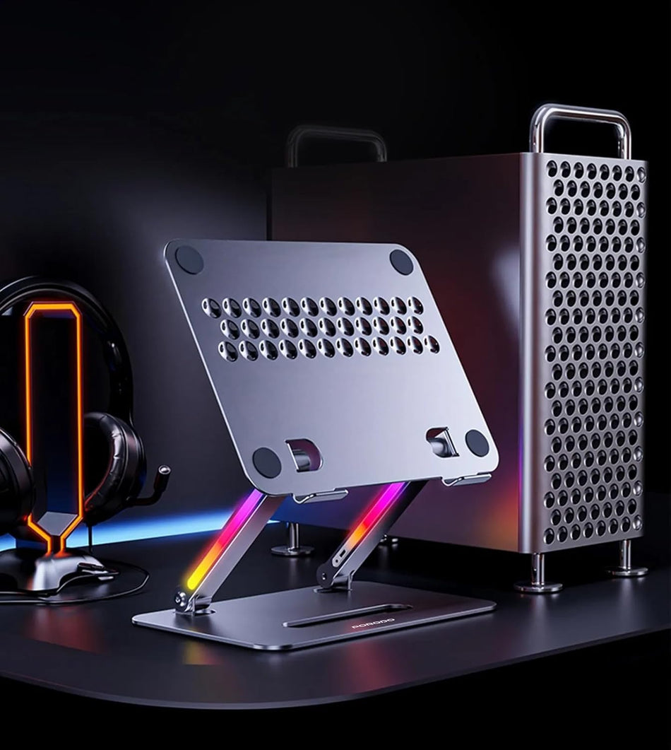 Porodo Aluminum Foldable 14"-17.3" with RGB Lights & Adjustable Laptop Stand