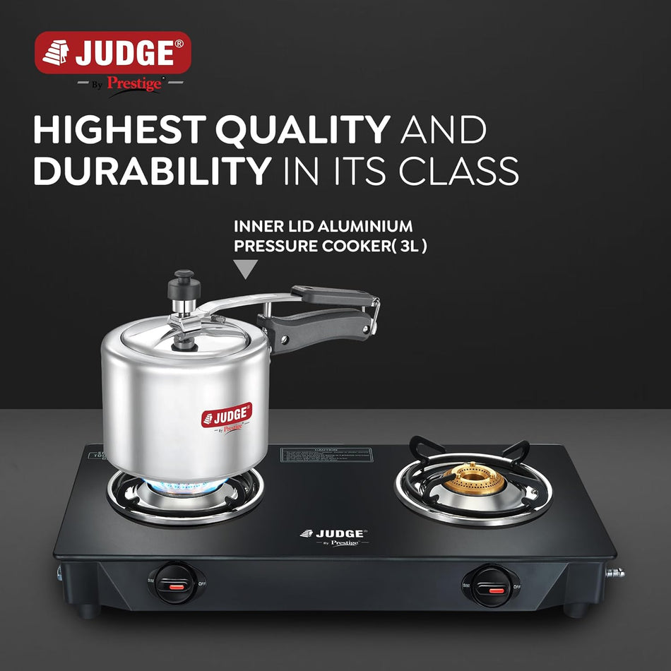Judge by Prestige Basics 12055 Aluminium Pressure Cooker – 3 Litre, Inner Lid with Anti-Bulge Base