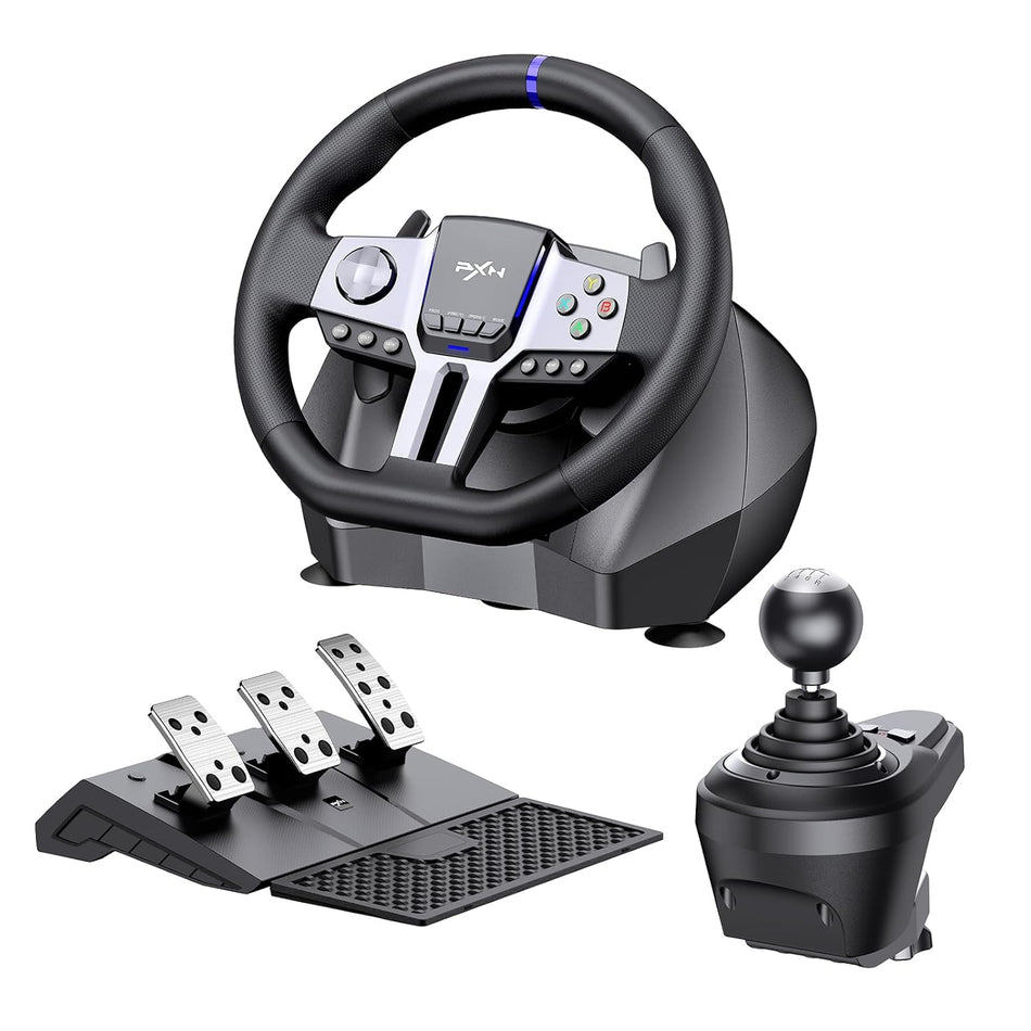 PXN V9 Universal USB Multi-Platform Gaming Steering Wheel with Shifter & 3-Pedals