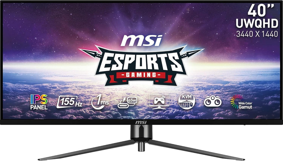 MSI MAG401QR 40" Ultrawide Gaming Monitor (UWQHD 3440 x 1440, Flat IPS Panel, 155Hz Refresh Rate, 1ms MPRT, VESA DisplayHDR 400, USB-C 65W PD, KVM Switch, Console Mode, Matte Black)