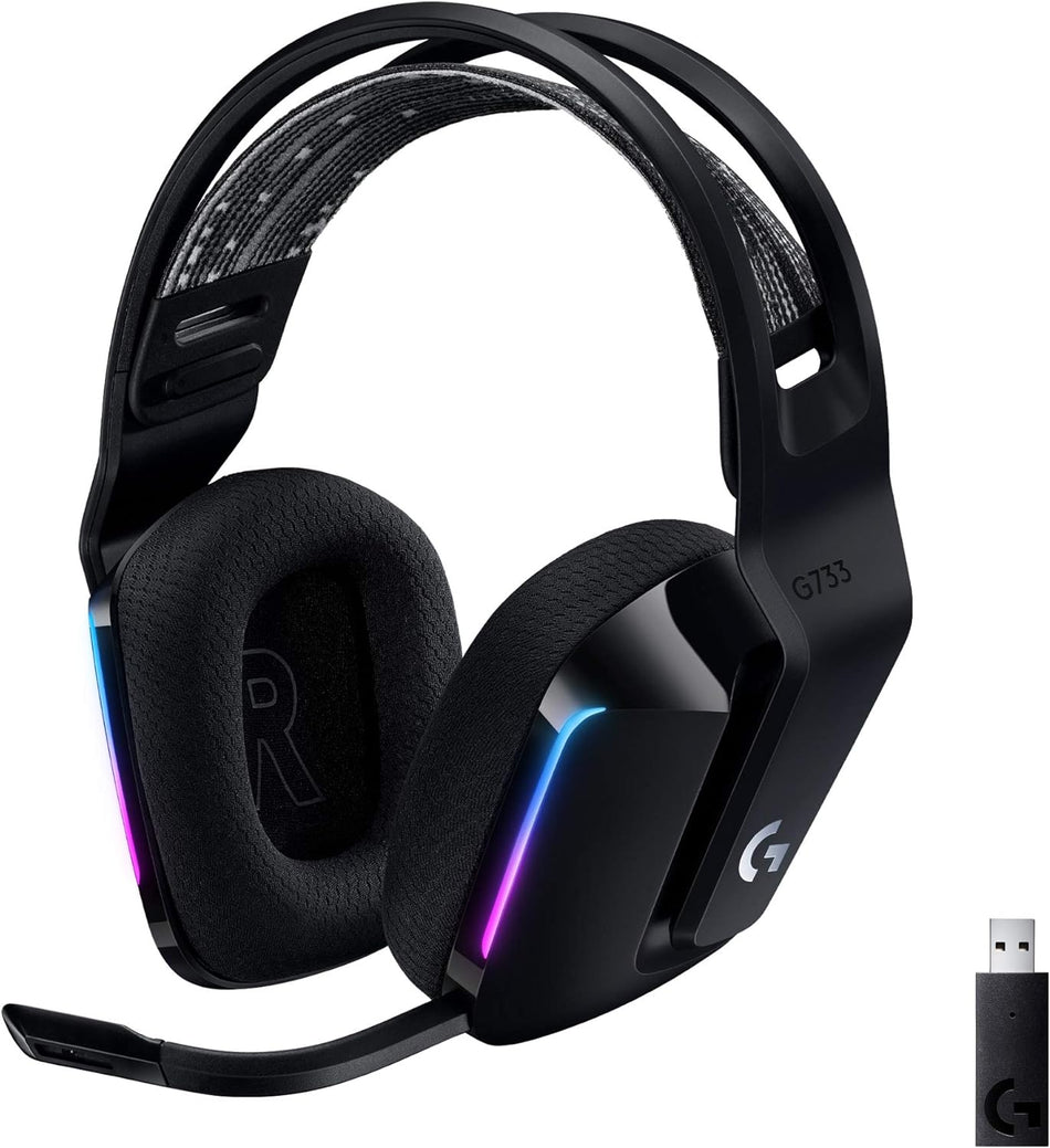 Headset Logitech G733 Lightspeed Wireless Gaming Headset with Suspension Headband, Lightsync RGB, Blue VO!CE mic technology and PRO-G audio drivers