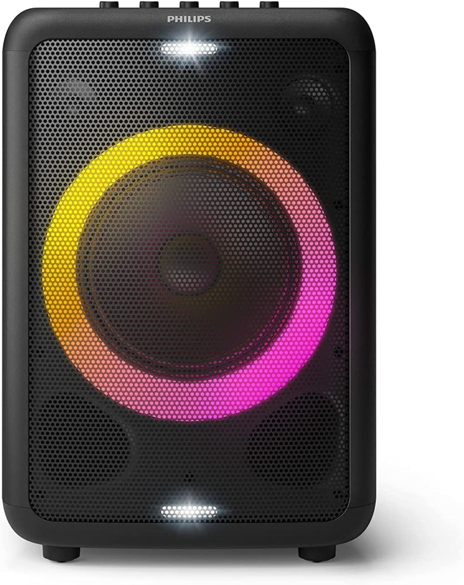 PHILIPS Bluetooth party speaker TAX3206/98, Black with Dynamic Lighting, Party Light Effects, Mic & Guitar Inputs & 14H Playtime