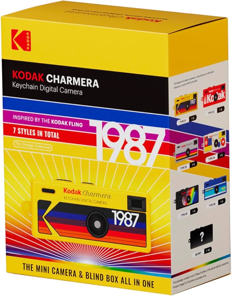 KODAK CHARMERA Keychain Digital Camera Blind Box Single Box, Mini Camera, Digicam, Video Recording, Bag Charm, 1.6 Megapixels, Micro SD Card Slot