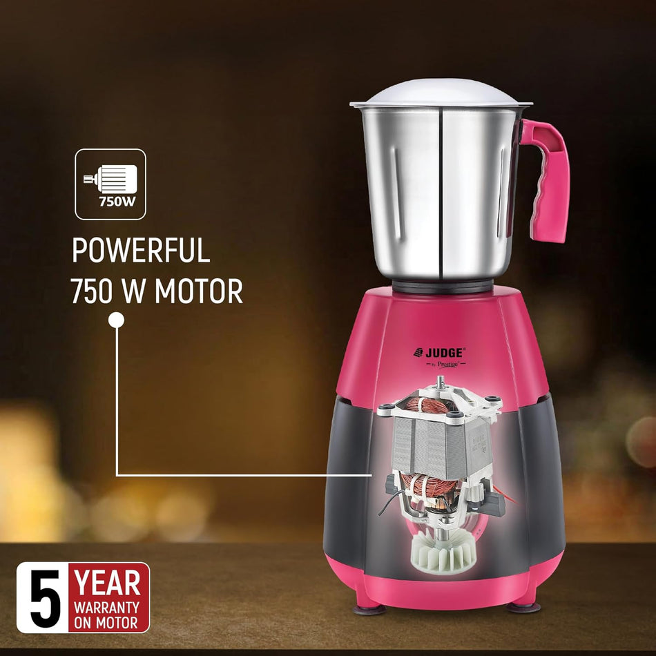 Judge by Prestige Aura 50116 Mixer Grinder – 750W Heavy Duty Motor with 3 Stainless Steel Jars
