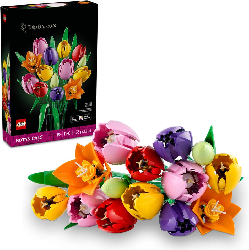 LEGO Botanicals Tulip Bouquet Building Set for Adults - Gift for Birthdays - Bedroom, Book Shelf & Office Decor for Women & Men, Ages 18+ - Artificial Flowers Crafting Kit - 11501 (576 Pieces)