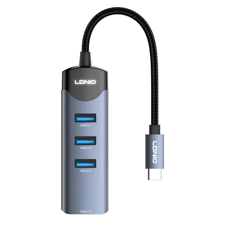 LDNIO DS-134C | 4-Port Type-C Hub (14cm) | 4x USB 3.0 5Gbps High-Speed Data Transmission & Phone Charging Adapter