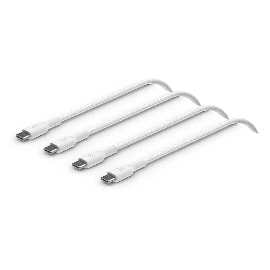 Belkin BoostCharge Braided USB-C to USB-C Cable 60W (2m / 2 Packs) - White (CAB004bt2MWH2PK) -Type C Charger, iPhone Charger Cord, Soft, Braided, Flexible for iPhone 17, Galaxy S25, Pixel 10, Airpods, iPad Pro & More, Travel Essentials