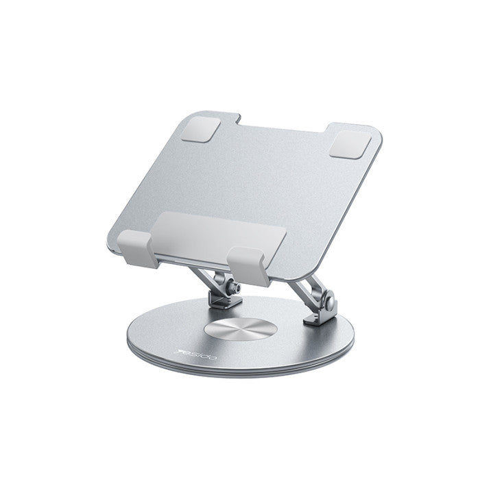 Yesido C293 360° Rotating Foldable Aluminum Tablet Stand (Dual-Axis Height Adjustable, Heavy Duty 3kg Load Capacity, Heat-Dissipating Open Frame, for 4.5" - 13" Devices, Silver)