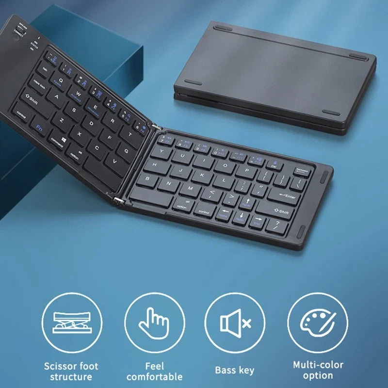 B028 Portable Folding Wireless Bluetooth Keyboard  for iPad Tablet Phone Laptop - Black