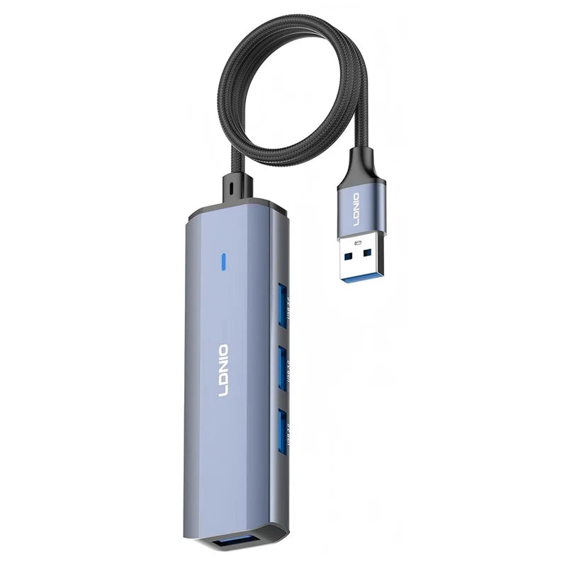 LDNIO DS-114U-1.2M | 4-Port USB-A Hub (120cm Long Cable) | 4x USB 3.0 5Gbps High-Speed Expansion Adapter