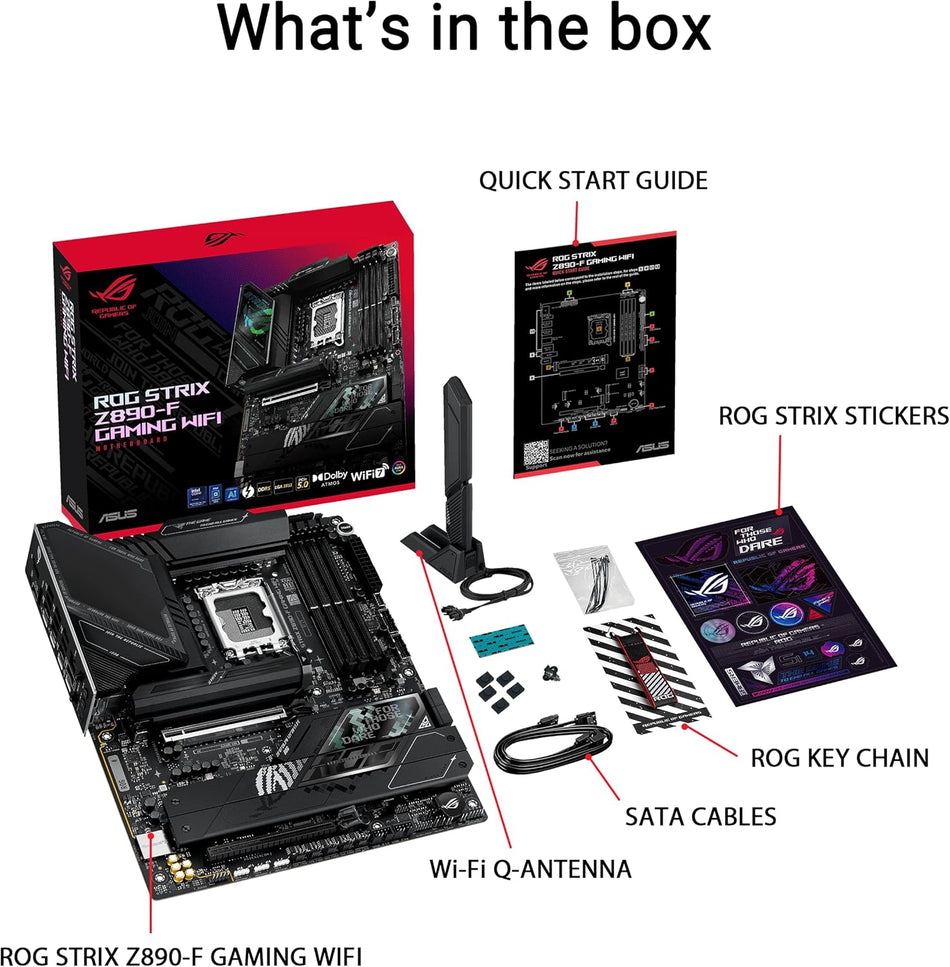 ASUS ROG Strix Z890-F Gaming WiFi Intel® Z890 LGA 1851 ATX Motherboard, Advanced AI PC-Ready, 16+2+1+2 Stages, DDR5, WiFi 7, 5X M.2, Thunderbolt™ 4, USB Type-C®, AI Overclocking, Cooling & Networking