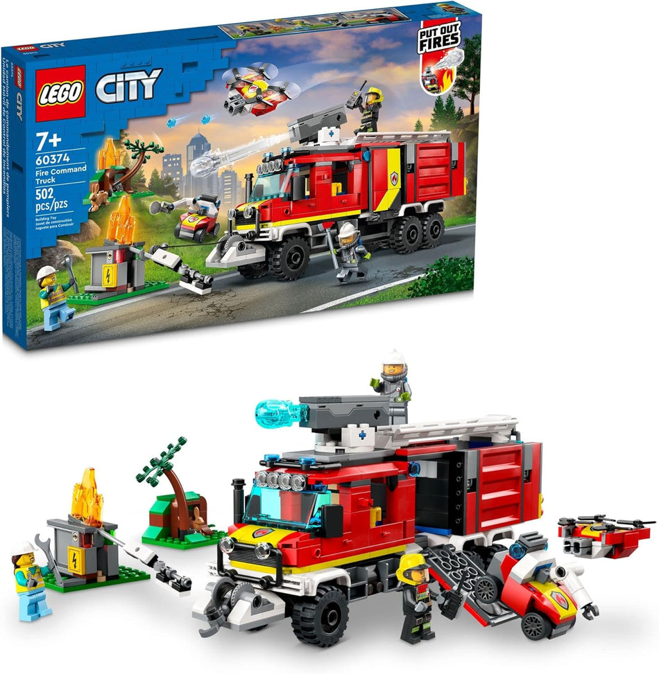 LEGO 60374 City Fire Command Unit 60374, Rescue Fire Engine Toy Set, Ultramodern Truck with Land and Air Drones