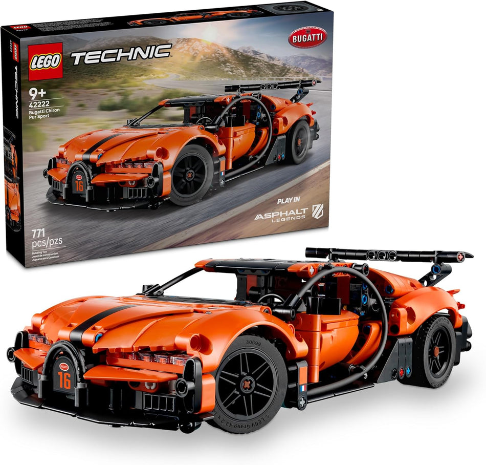 LEGO Technic Bugatti Chiron Pur Sport Hypercar Building Toy for Boys & Girls - Sports Car Toy W/Realistic Steering & Engine for Kids & Racing Fans, Ages 9+ - Gift Idea for Birthdays - 42222 (771 Pieces)