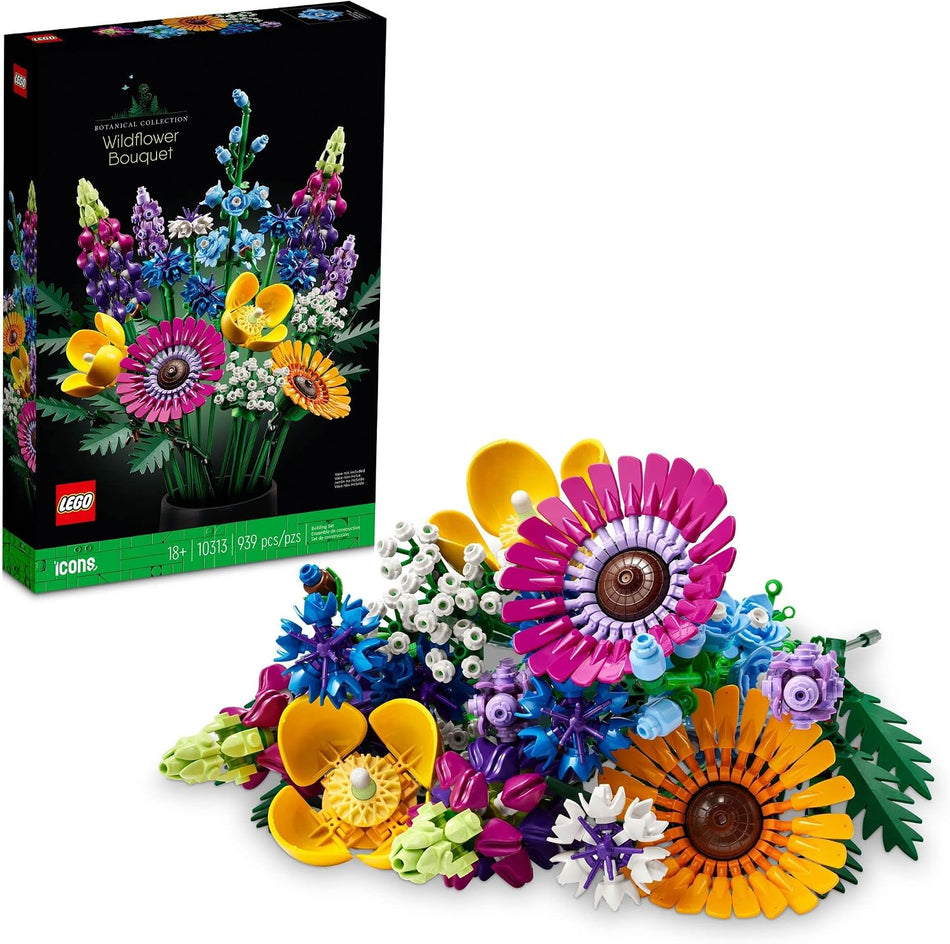 LEGO Botanicals Artificial Wildflower Bouquet - Fake Indoor Flowers Building Set for Home, Kitchen, Desk Decoration, Adults Ages 18+ - Gift for Birthdays - 10313 (939 Pieces)