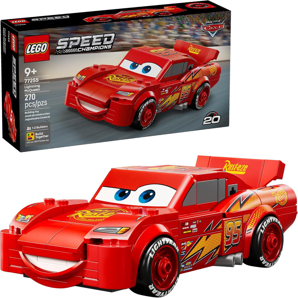 LEGO Speed Champions Lightning McQueen Toy - Disney Pixar Cars Building Blocks for Kids, Boys & Girls, Ages 9+ - Pretend Play Race Car & Bedroom Shelf Display - 77255 (270 Pieces)